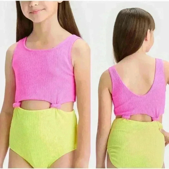 Art Class Girls Pink/Yellow One Piece Swimsuit - Picture 1 of 5